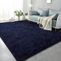 Lascpt Super Soft Shag Area Rug For Living Room 6X9 Ft Navy Blue Rug For Girls Bedroom Modern Plush Throw Rug For Kids Room F