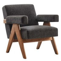 Modway Lyra Living Room Modern Accent Lounge Chair With Heathered Dark Gray Fabric