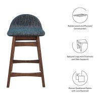 Modway Eei-6555-Hea Juno Wood Counter Stool - Set Of 2, Navy Fabric