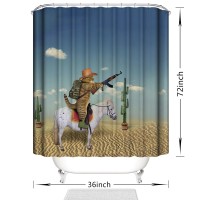 Domoku Cat Shower Curtain Cute Funny Cowboy Cat Riding Horse In The Desert Bathroom Shower Curtains Polyester Fabric Waterproof