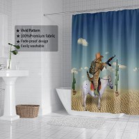 Domoku Cat Shower Curtain Cute Funny Cowboy Cat Riding Horse In The Desert Bathroom Shower Curtains Polyester Fabric Waterproof