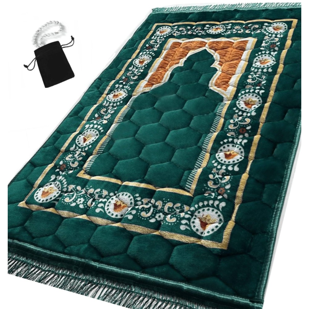 Prayer Rug Muslim Mat Islamic Padded Very Thick Prayer Rug Sajadah For Men Women With Islam Prayer Beads For Eid Travel Ramada