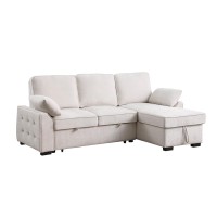 Mackenzie Beige Chenille Fabric Reversible Sleeper Sectional With Storage Chaise Dropdown Table Cup Holders And Charging Port