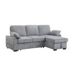 Mackenzie Light Gray Chenille Fabric Reversible Sleeper Sectional With Storage Chaise Dropdown Table Cup Holders And Charging