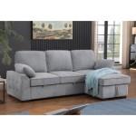 Mackenzie Light Gray Chenille Fabric Reversible Sleeper Sectional With Storage Chaise Dropdown Table Cup Holders And Charging