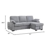 Mackenzie Light Gray Chenille Fabric Reversible Sleeper Sectional With Storage Chaise Dropdown Table Cup Holders And Charging