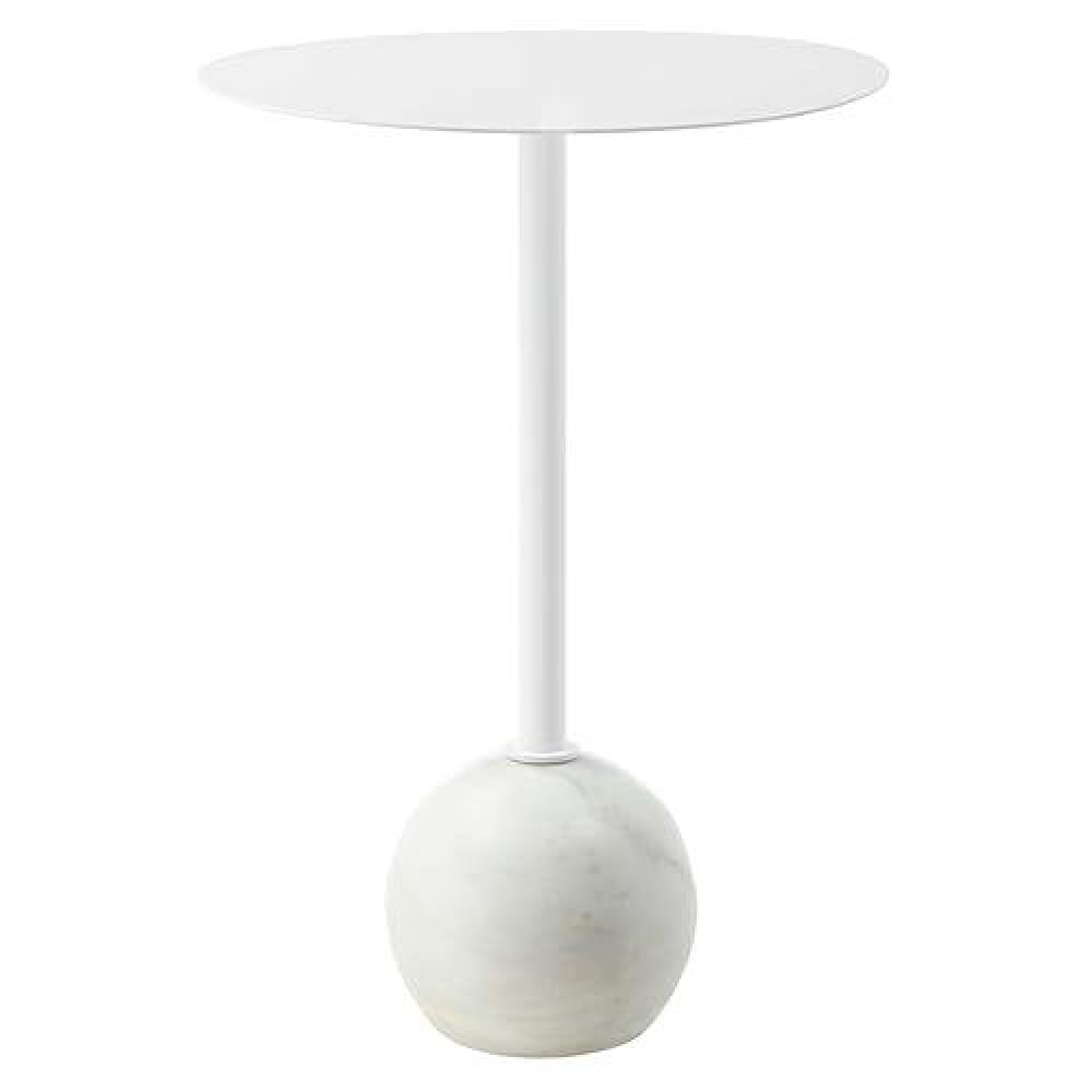 Modway Eei-6606-Whi-Whi Aliza Acacia Wood White Round Side Living Room End Table Marble Base