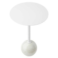 Modway Eei-6606-Whi-Whi Aliza Acacia Wood White Round Side Living Room End Table Marble Base