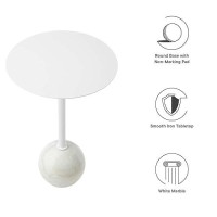 Modway Eei-6606-Whi-Whi Aliza Acacia Wood White Round Side Living Room End Table Marble Base