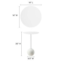 Modway Eei-6606-Whi-Whi Aliza Acacia Wood White Round Side Living Room End Table Marble Base