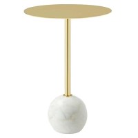 Modway Eei-6606-Whi-Bra Aliza White Marble Round Side Living Room End Table In Brass With White Marble Base