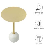 Modway Eei-6606-Whi-Bra Aliza White Marble Round Side Living Room End Table In Brass With White Marble Base