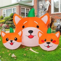 Goosh 5 Ft Long Halloween Inflatables Pumpkin Dog Outdoor Decorations Blow Up Yard Dog Head Combo Decoration With Builtin Leds