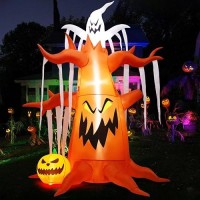 Goosh 10 Ft Halloween Inflatables Tree Outdoor Decorations Blow Up Yard Scary Dead Tree With Pumpkin And Ghost With Built-In Leds For Garden Lawn Indoor Party Decor