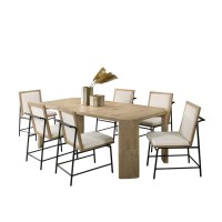 Magnus Oak Finish Extendable Rectangular Dining Table Set With Cream Color Upholstered Chairs