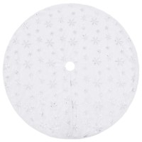 vidaXL Faux Fur Christmas Tree Skirt with Embroidered Snowflakes White 90 cm Diameter Perfect to Cover Tree Stand and Place