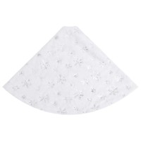 vidaXL Faux Fur Christmas Tree Skirt with Embroidered Snowflakes White 90 cm Diameter Perfect to Cover Tree Stand and Place