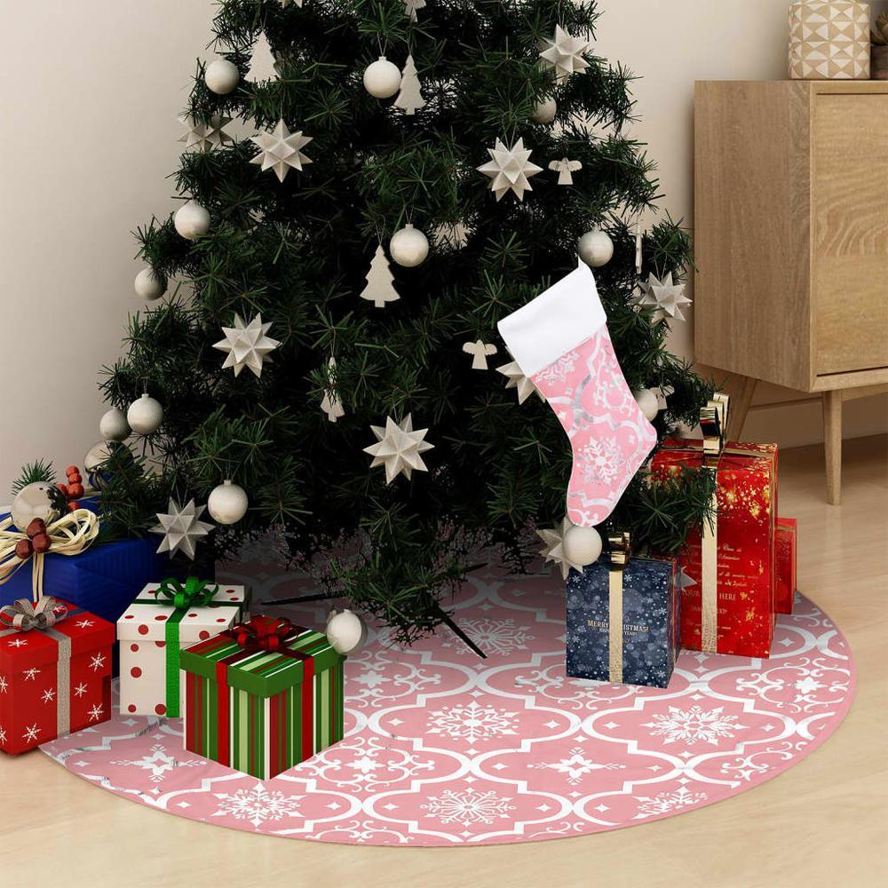 vidaXL Luxury Christmas Tree Skirt with Sock Pink 591 Fabric