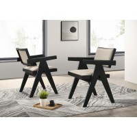 Jasper 21W Set Of 2 Ebony Black Dining Arm Chairs With Beige Upholstered Seat