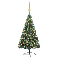 vidaXL White Artificial Half Christmas Tree with LEDs and Ornament Ball Set EcoFriendly Space Saving Wall Placement Festi