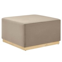 Modway Tilden 28 Inch Square Performance Velvet Upholstered Ottoman In Taupe Natural - Large Ottoman Foot Rest With Rubberwood Plinth Base, Living Room Ottoman Coffee Table - Velvet Ottoman Table