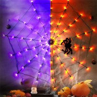 Eambrite Halloween Spider Web Lights With 84Led Orangepurple Lights Light Up Cobweb With Black Spider Halloween Decorations F