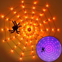 Vanthylit Halloween Decorations Spider Web Lights For Home 4Ft 84Led Light Up Spiderweb With Black Spider Halloween Lights Fo