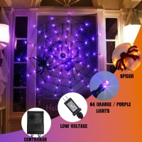 Vanthylit Halloween Decorations Spider Web Lights For Home 4Ft 84Led Light Up Spiderweb With Black Spider Halloween Lights Fo