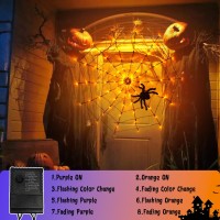 Vanthylit Halloween Decorations Spider Web Lights For Home 4Ft 84Led Light Up Spiderweb With Black Spider Halloween Lights Fo