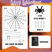 Vanthylit Halloween Decorations Spider Web Lights For Home 4Ft 84Led Light Up Spiderweb With Black Spider Halloween Lights Fo