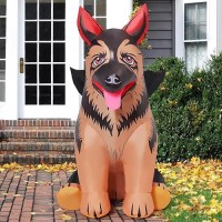 Comin 4 Ft Inflatables German Shepherd Dog With Bat Wing Outdoor Blow Up Decorations With Builtin Leds For Thanksgiving Christm