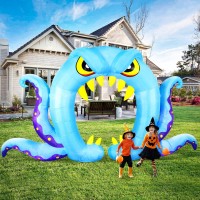 Domkom Halloween Inflatable Blow Up Decorations  16Ft Long 8Ft Tall Blue Monster Octopus Archway  Built-In Leds For Holiday Party  Garden  Lawn  Yard  Patio D?Cor