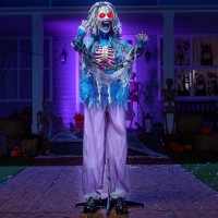 Joyin 68 Halloween Decorations Standing Zombie Halloween Animatronics Decor With Chain Life Size Ghost With Lightup Eyes And