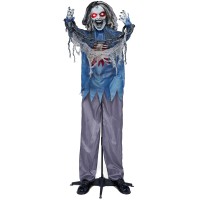 Joyin 68 Halloween Decorations Standing Zombie Halloween Animatronics Decor With Chain Life Size Ghost With Lightup Eyes And