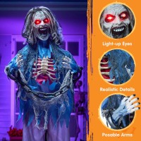 Joyin 68 Halloween Decorations Standing Zombie Halloween Animatronics Decor With Chain Life Size Ghost With Lightup Eyes And