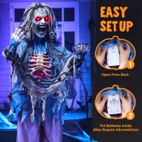 Joyin 68 Halloween Decorations Standing Zombie Halloween Animatronics Decor With Chain Life Size Ghost With Lightup Eyes And