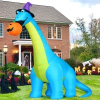 Comin Halloween Inflatables Outdoor Decorations 10 Ft Tall Dinosaurs Eating Pumpkin With Shake Head Blow Up Yard Decoration With