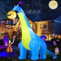 Comin Halloween Inflatables Outdoor Decorations 10 Ft Tall Dinosaurs Eating Pumpkin Blow Up Yard Decoration With Builtin Led Fo