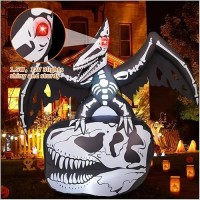 Comin 55 Ft Halloween Inflatables Skeleton Pterosaur Stand On Dinosaur Skull Blow Up Outdoor Yard Decorations With Builtin Led