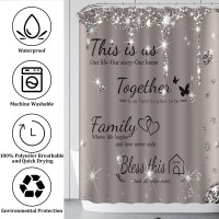 Juwute 4Pcs Family Shower Curtain Sets With Nonslip Rugs Toilet Lid Cover And Bath Mat Grey Glitter Diamond Home Bathroom Deco