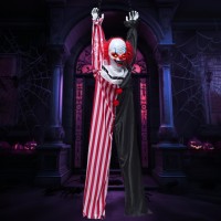 Joyin Halloween Hanging Scary Clown Decorations With Chain 65 Sound Activated Led Lights Halloween Animatronics Yard Decorati