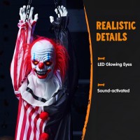 Joyin Halloween Hanging Scary Clown Decorations With Chain 65 Sound Activated Led Lights Halloween Animatronics Yard Decorati