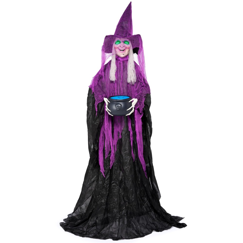 Joyin 68 Halloween Animatronics Standing Witch Decoration With Cauldron Scary Witch Animated Decor With Sound And Lights So