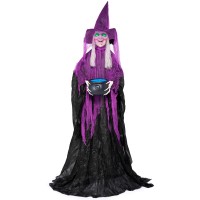 Joyin 68 Halloween Animatronics Standing Witch Decoration With Cauldron Scary Witch Animated Decor With Sound And Lights So