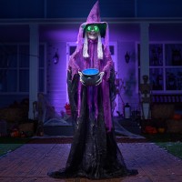 Joyin 68 Halloween Animatronics Standing Witch Decoration With Cauldron Scary Witch Animated Decor With Sound And Lights So