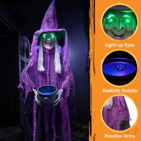 Joyin 68 Halloween Animatronics Standing Witch Decoration With Cauldron Scary Witch Animated Decor With Sound And Lights So