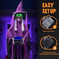 Joyin 68 Halloween Animatronics Standing Witch Decoration With Cauldron Scary Witch Animated Decor With Sound And Lights So