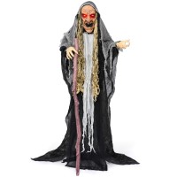 Joyin 67 Halloween Decorations Outdoor Animatronics Standing Hunchback Witch With Light Creepy Sound Sound Activated Sca