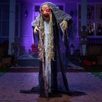 Joyin 67 Halloween Decorations Outdoor Animatronics Standing Hunchback Witch With Light Creepy Sound Sound Activated Sca