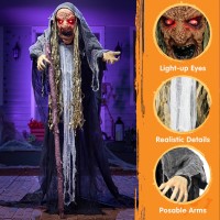 Joyin 67 Halloween Decorations Outdoor Animatronics Standing Hunchback Witch With Light Creepy Sound Sound Activated Sca